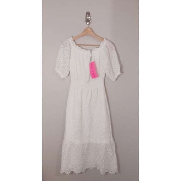 Betsey Johnson Dresses & Skirts - Betsey Johnson Eyelet White Coastal Bridal Bachelorette Midi Dress Size S New